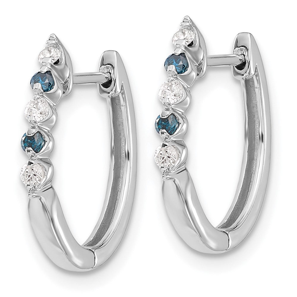14k White Gold Blue/White Diamond Hinged Hoop Earrings