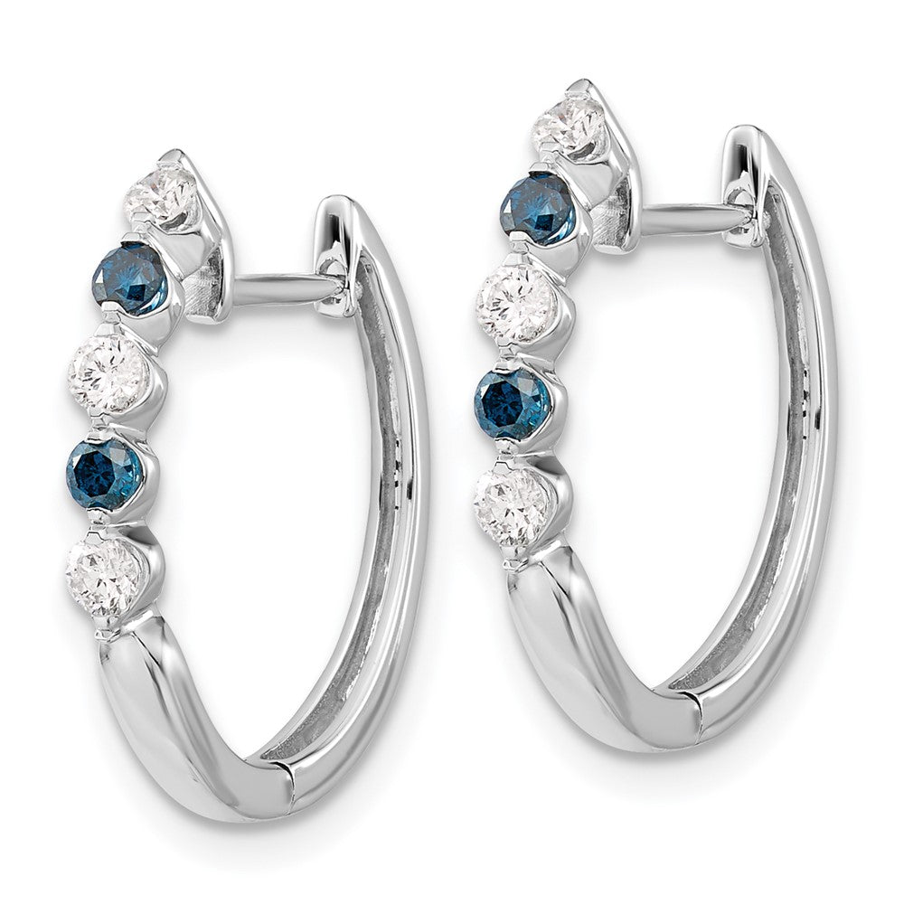 14k White Gold Blue/White Diamond Hinged Hoop Earrings