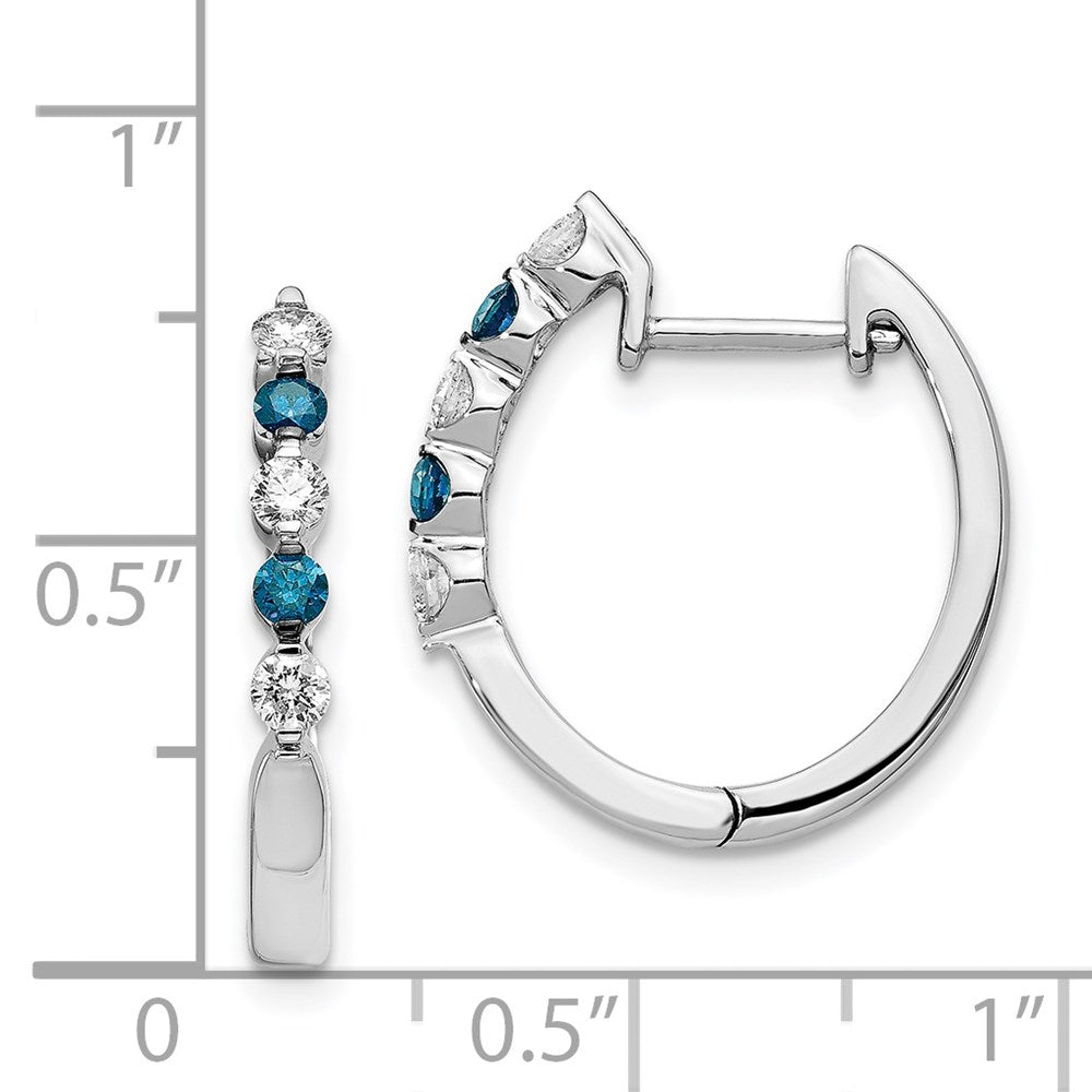 14k White Gold Blue/White Diamond Hinged Hoop Earrings