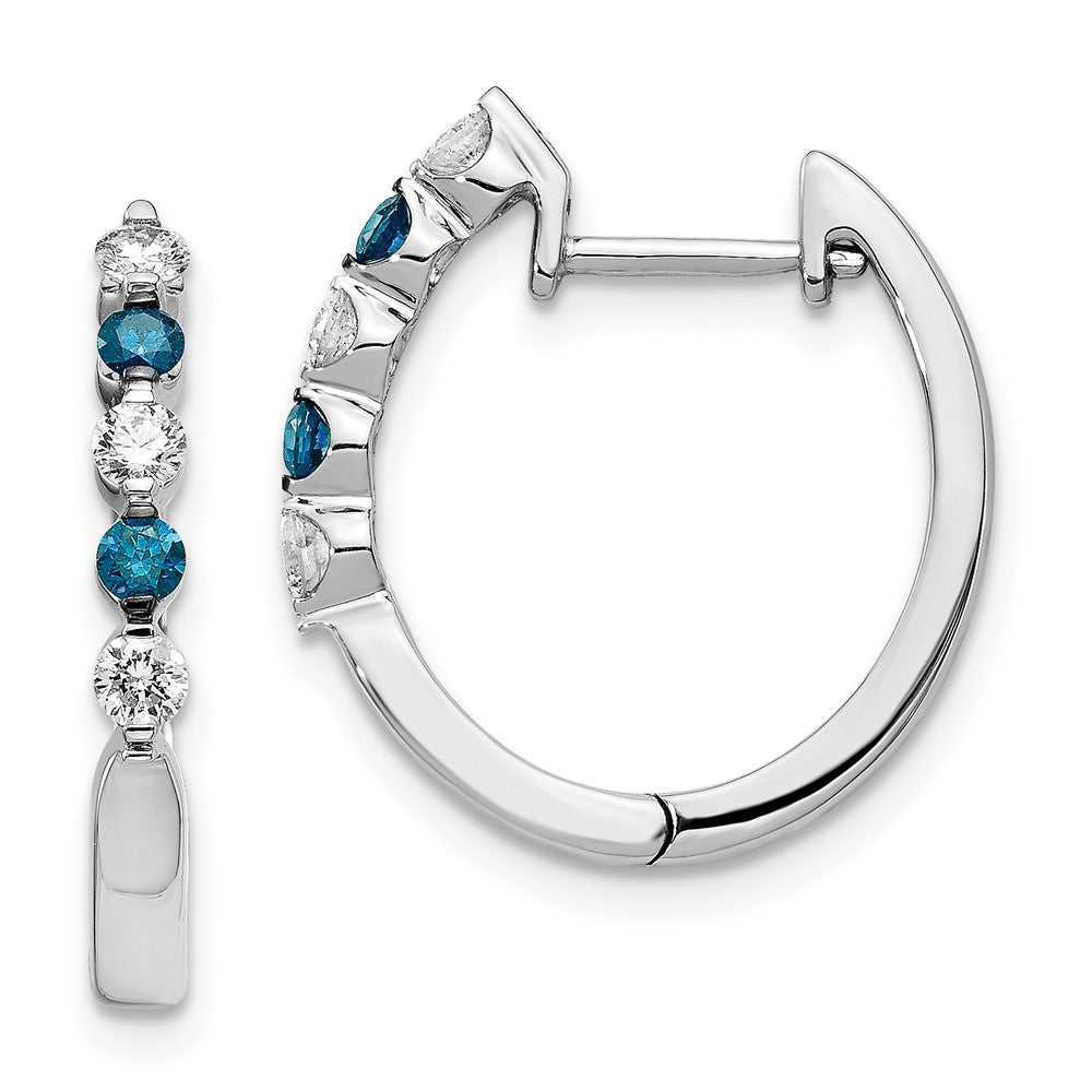 14k White Gold Blue/White Diamond Hinged Hoop Earrings