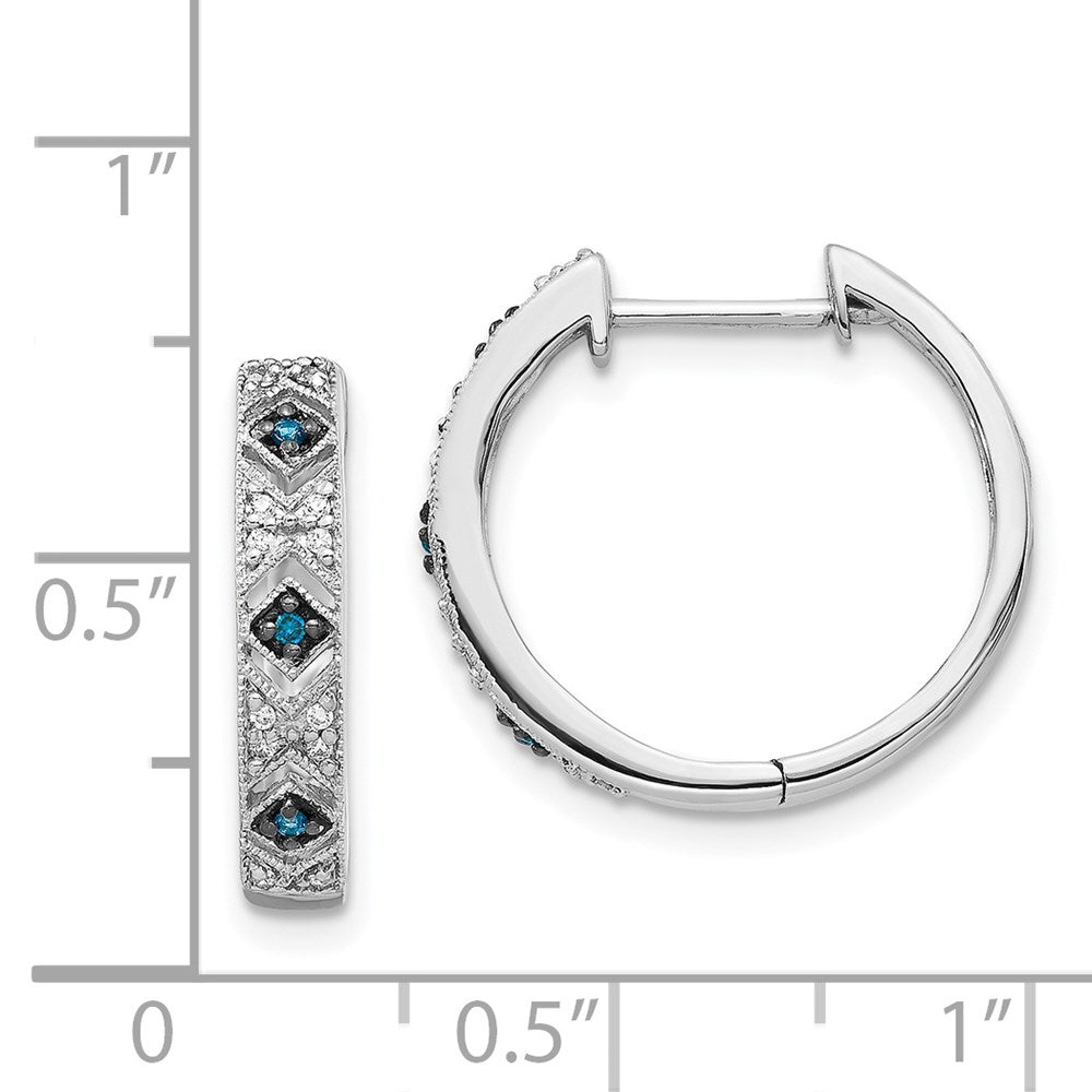 14k White Gold Blue/White Diamond Hinged Hoop Earrings