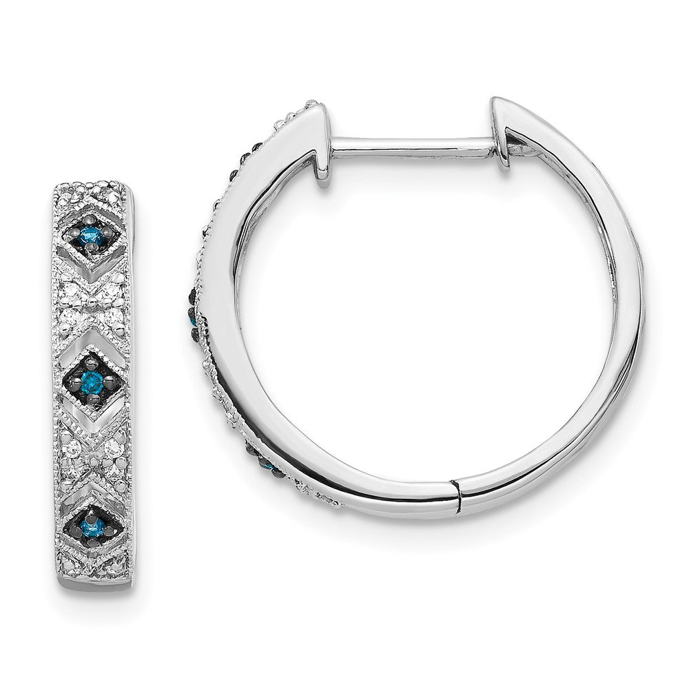 14k White Gold Blue/White Diamond Hinged Hoop Earrings