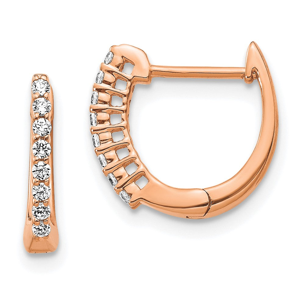 14k Rose Gold Polished Diamond Hinged Hoop Earrings