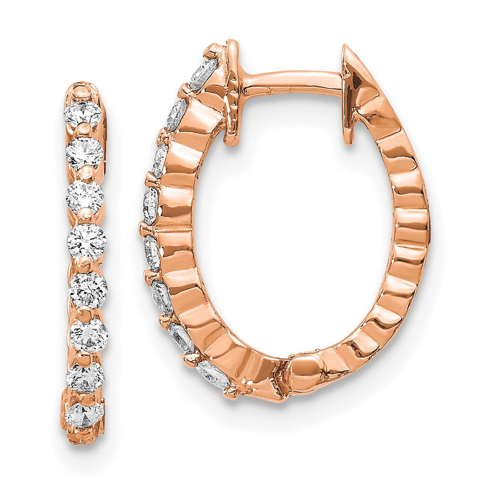 14k Rose Gold AA Diamond Hinged Hoop Earrings