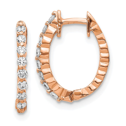 14k Rose Gold AA Diamond Hinged Hoop Earrings