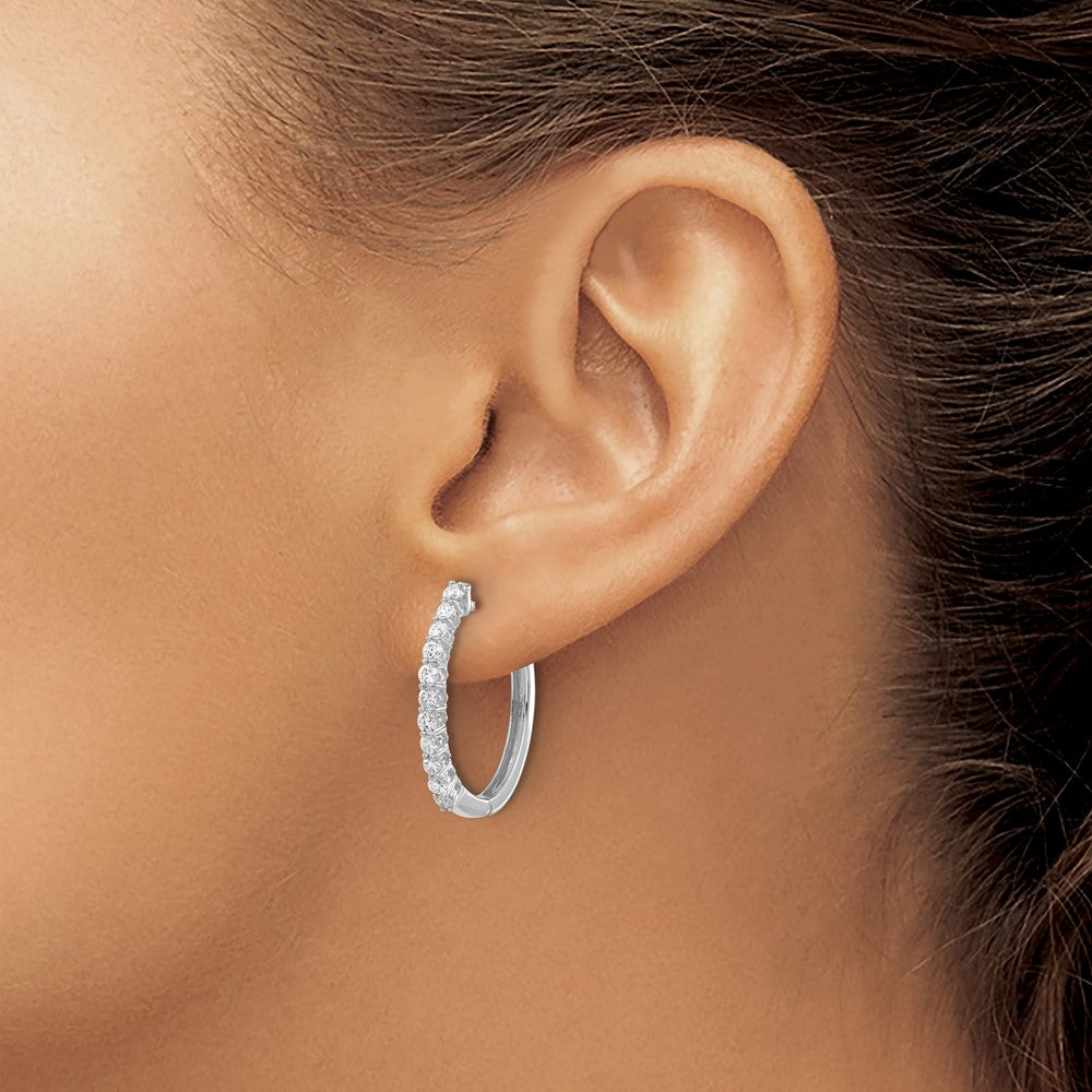 14k White Gold Diamond Hinged Hoop Earrings