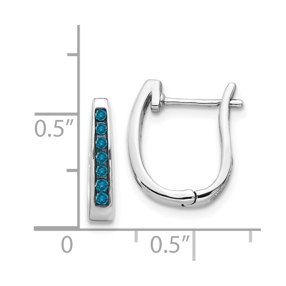 14k White Gold Blue Diamond 3mm Hinged Hoop Earrings