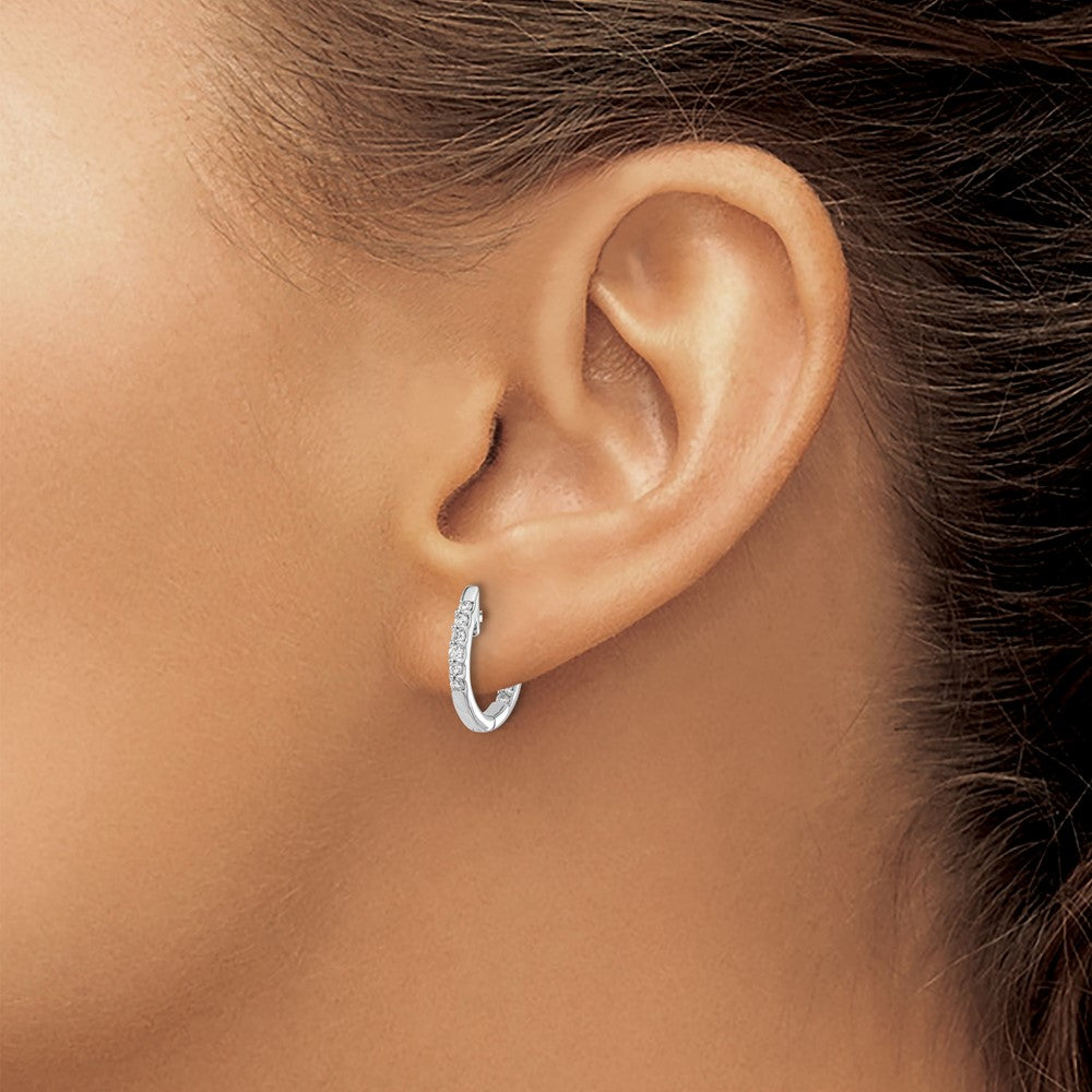 14k White Gold In/Out Diamond Hinged Hoop Earrings