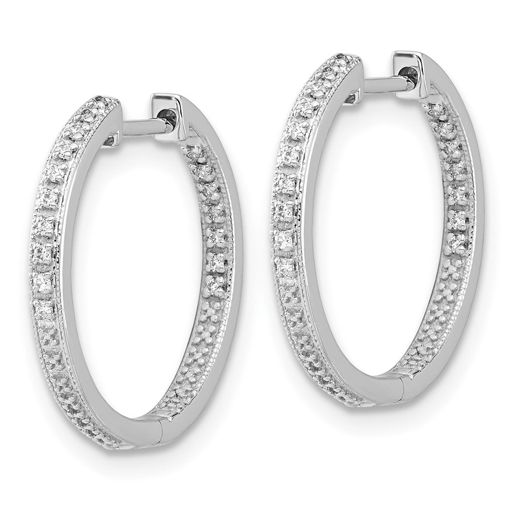 14k White Gold Polished Diamond In/Out Hinged Hoop Earrings