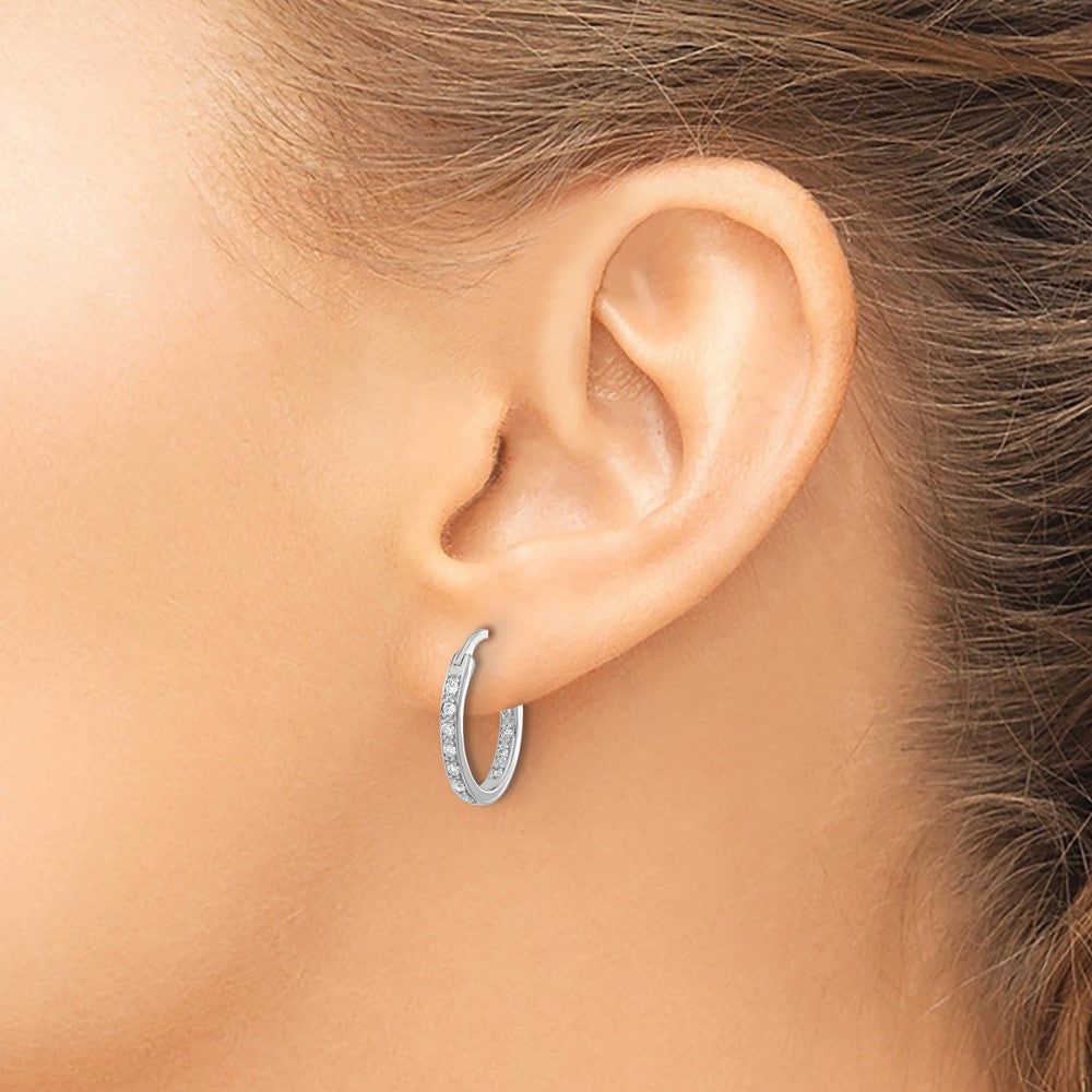 14k White Gold Diamond In/Out Hoop Earrings