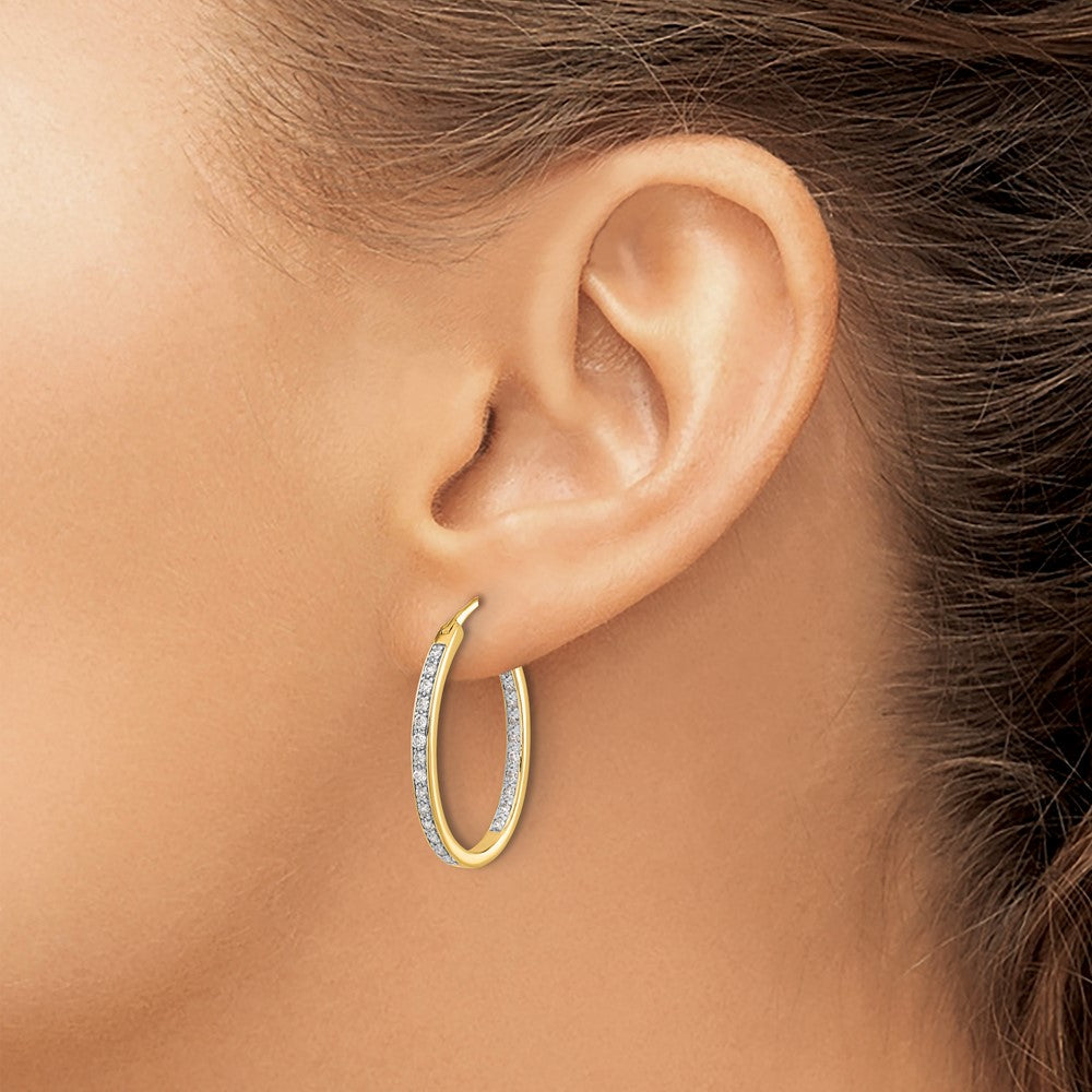 14k Diamond In/Out Hoop Earrings