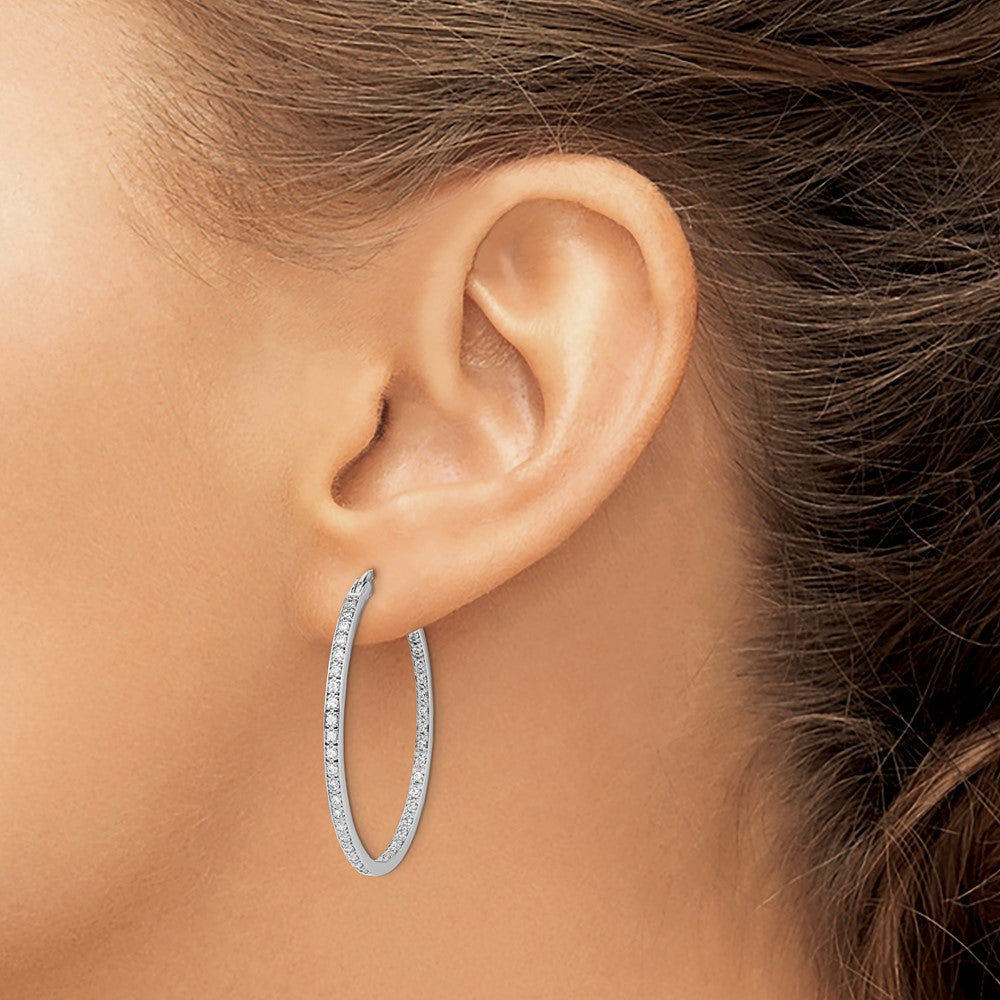 14k White Gold Diamond In/Out Hoop Earrings