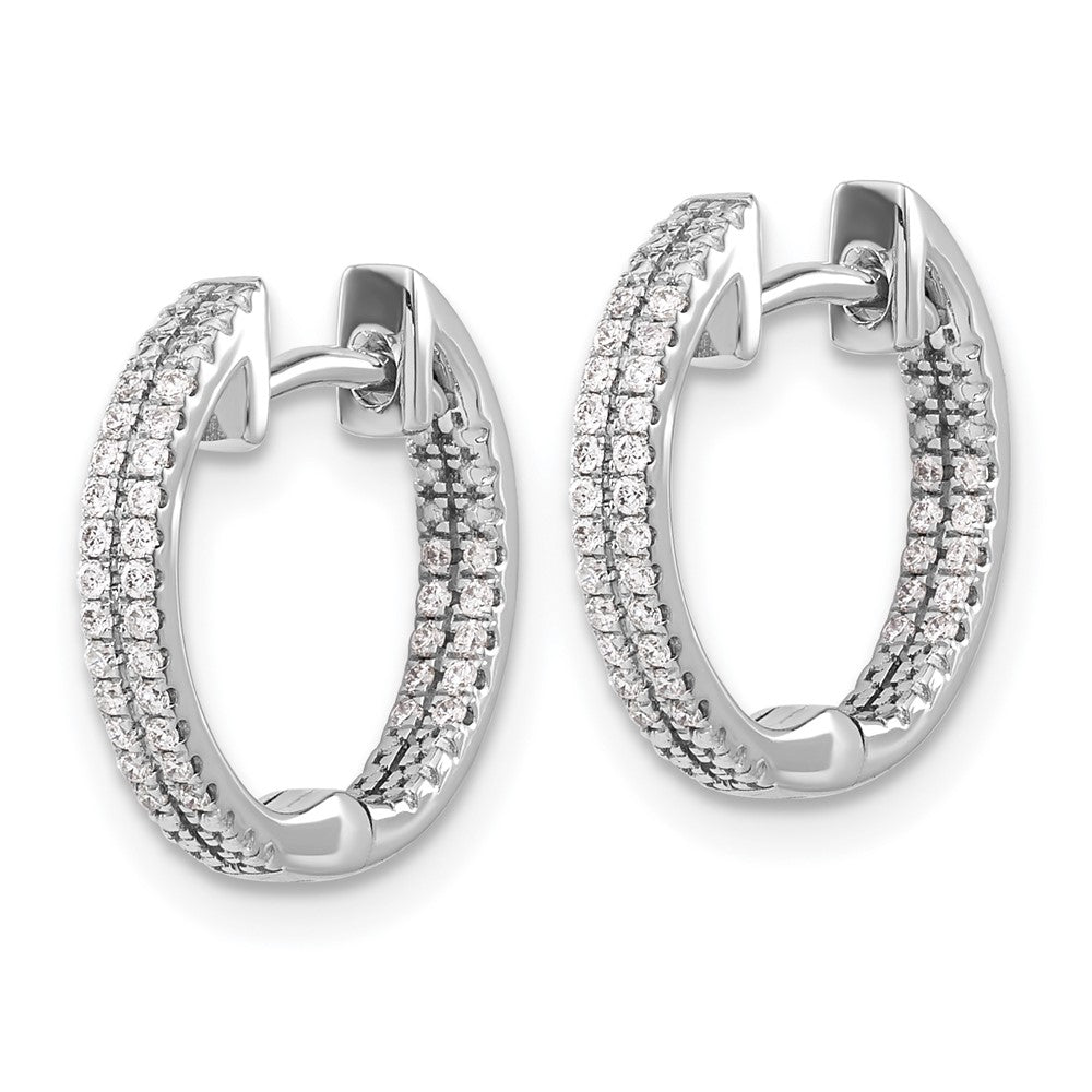 14k White Gold In/Out Diamond Hinged Hoop Earrings