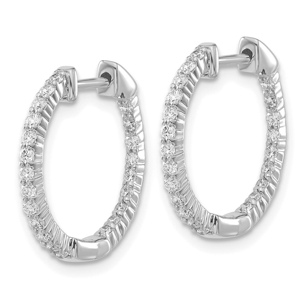 10k White Gold Polished Diamond In/Out Hinged Hoop Earrings