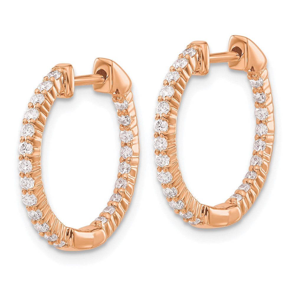 14k Rose Gold Polished Diamond In/Out Hinged Hoop Earrings