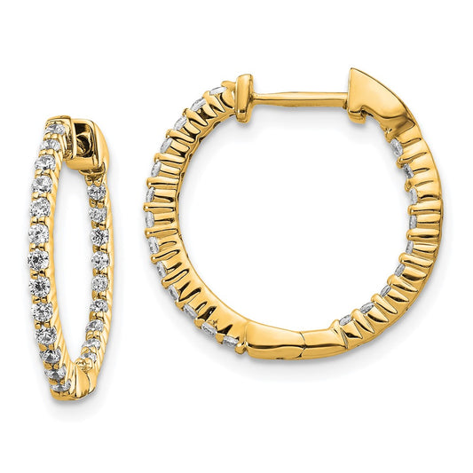14k Gold Polished Diamond In/Out Hinged Hoop Earrings