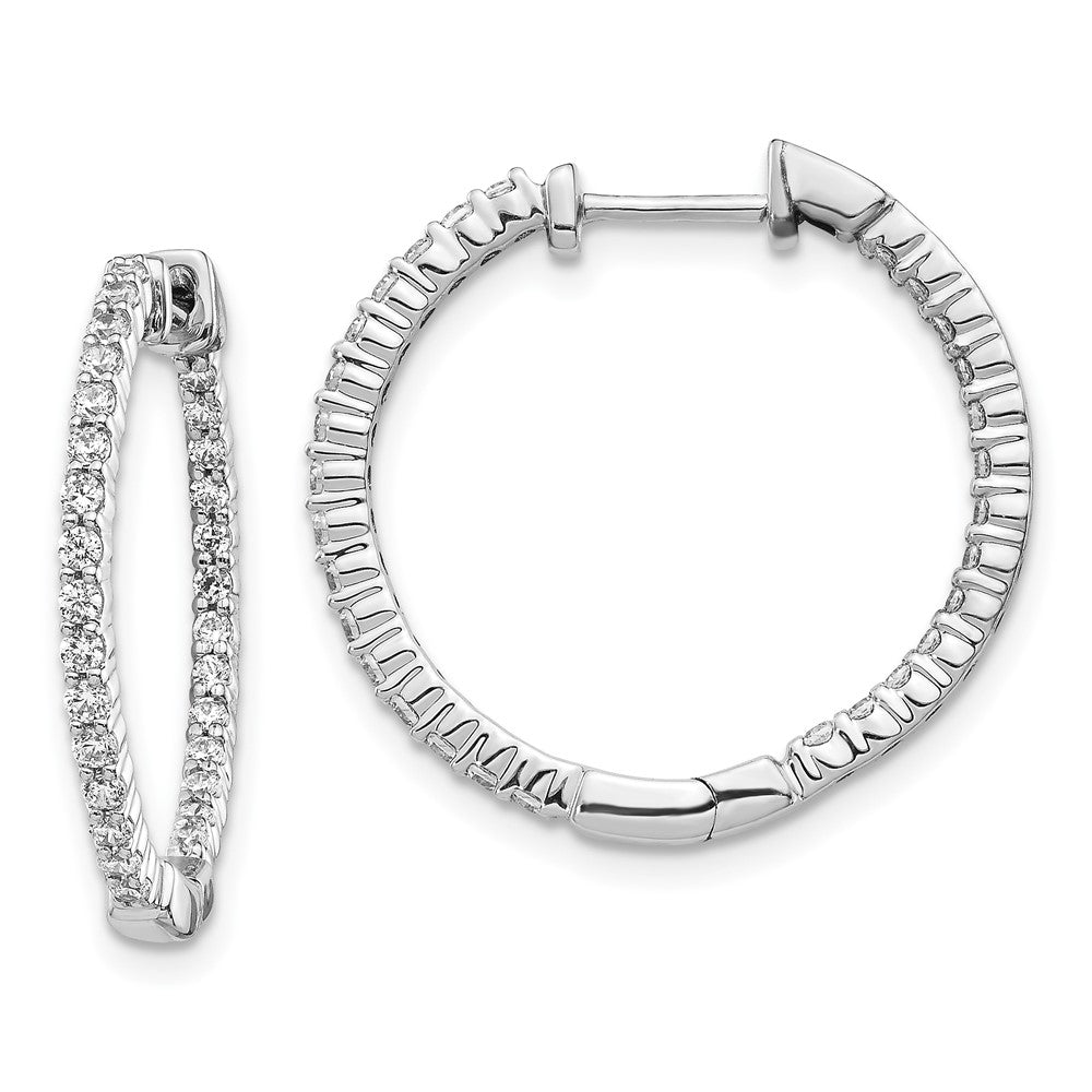 14k White Gold Polished Diamond In/Out Hinged Hoop Earrings