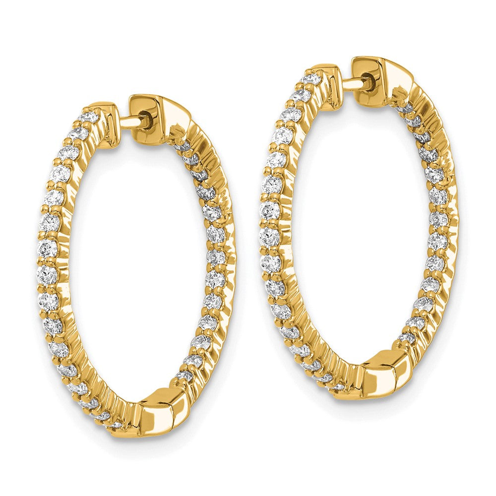 14k Gold Polished Diamond In/Out Hinged Hoop Earrings
