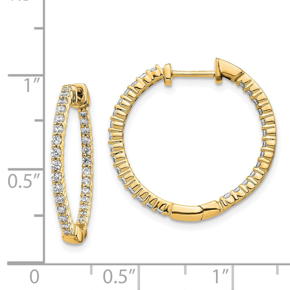 14k Gold Polished Diamond In/Out Hinged Hoop Earrings