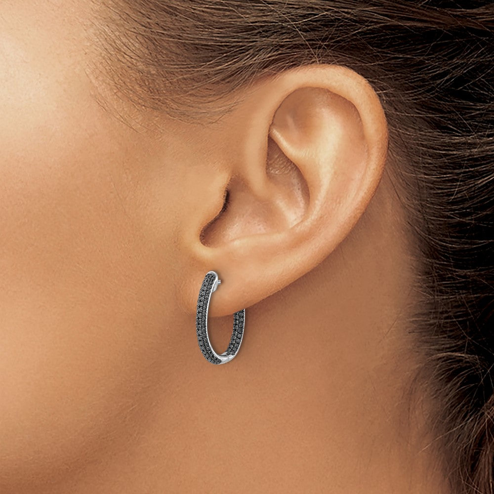 14k White Gold Black Diamond In/Out Hoop Earrings