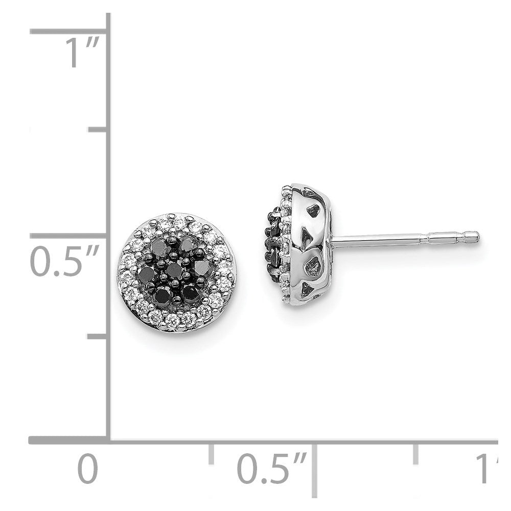 14k White Gold Black/White Diamond Cluster Post Earrings