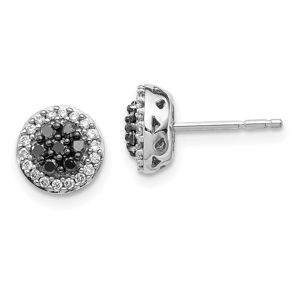 14k White Gold Black/White Diamond Cluster Post Earrings