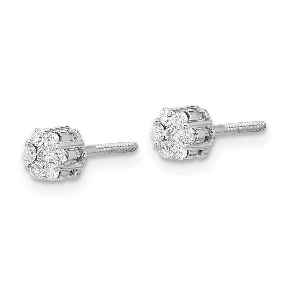 14k White Gold Diamond Cluster Screwback Post Earrings