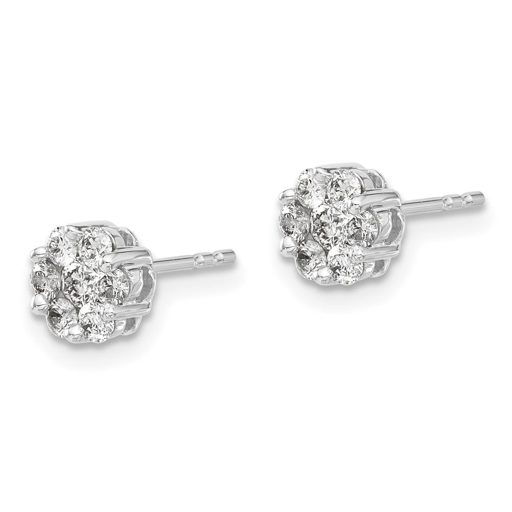 14k White Gold Diamond Cluster Push Back  Earrings