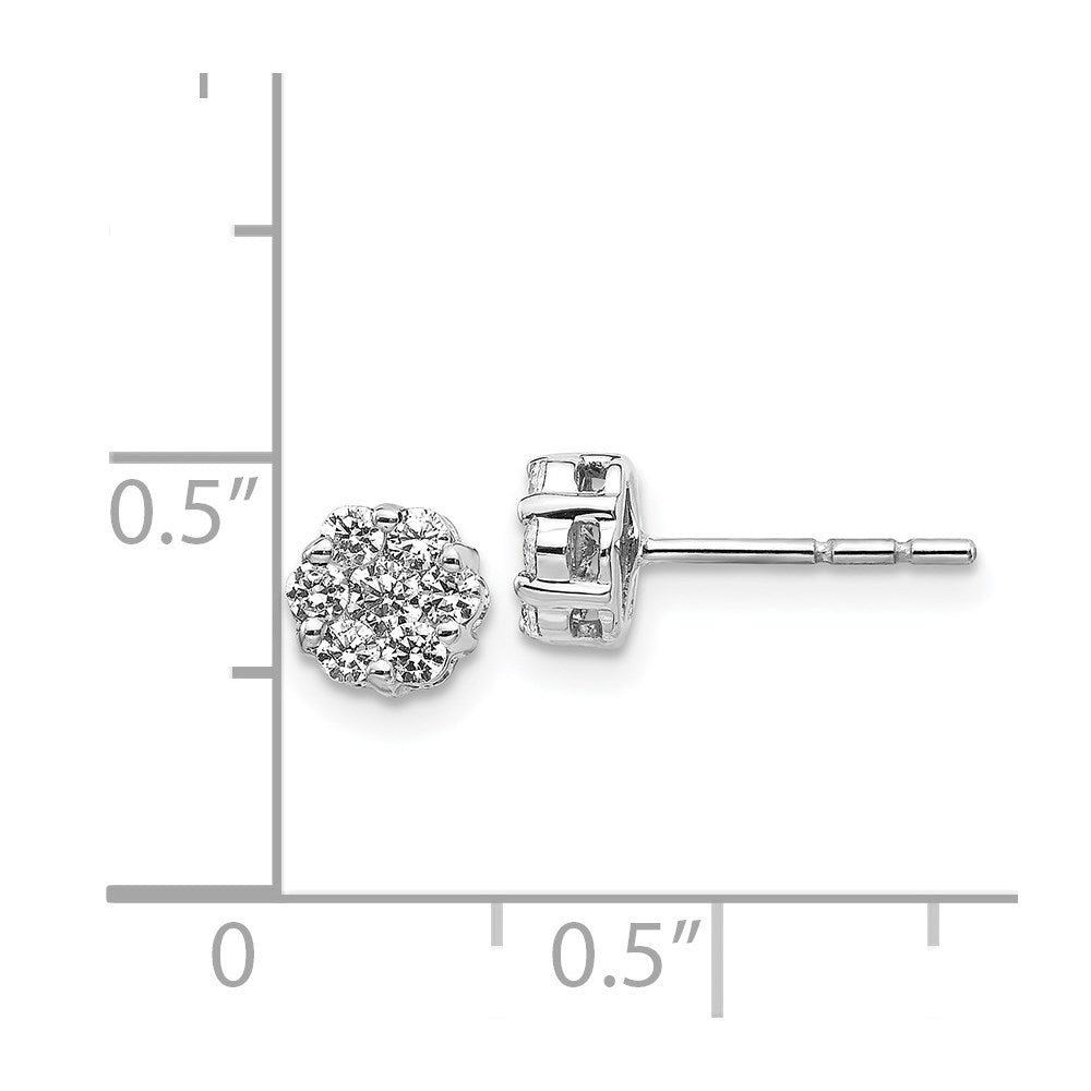 14k White Gold Diamond Cluster Push Back  Earrings