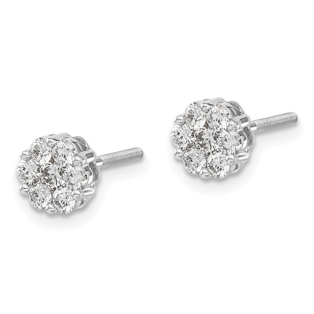 14k White Gold Diamond Cluster Screwback Earrings
