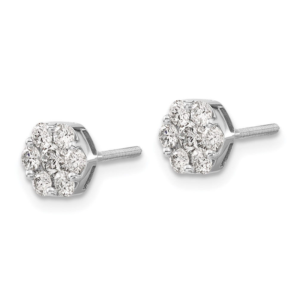 14k White Gold Diamond Cluster Screwback Earrings