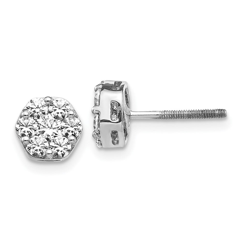 14k White Gold Diamond Cluster Screwback Earrings