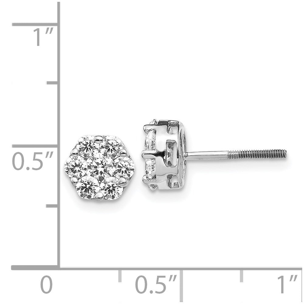 14k White Gold Diamond Cluster Screwback Earrings