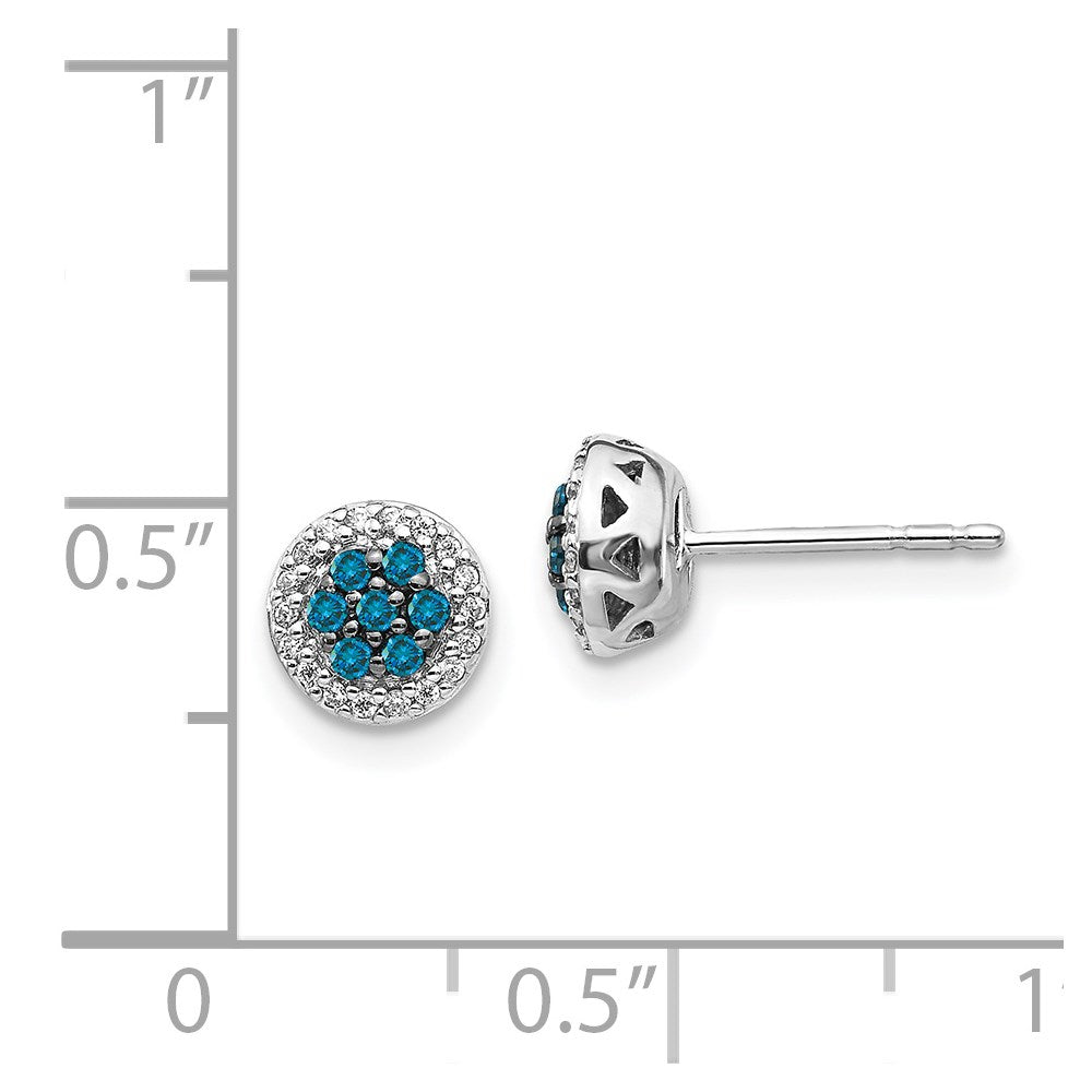 14k White Gold Blue/White Diamond Cluster Post Earrings