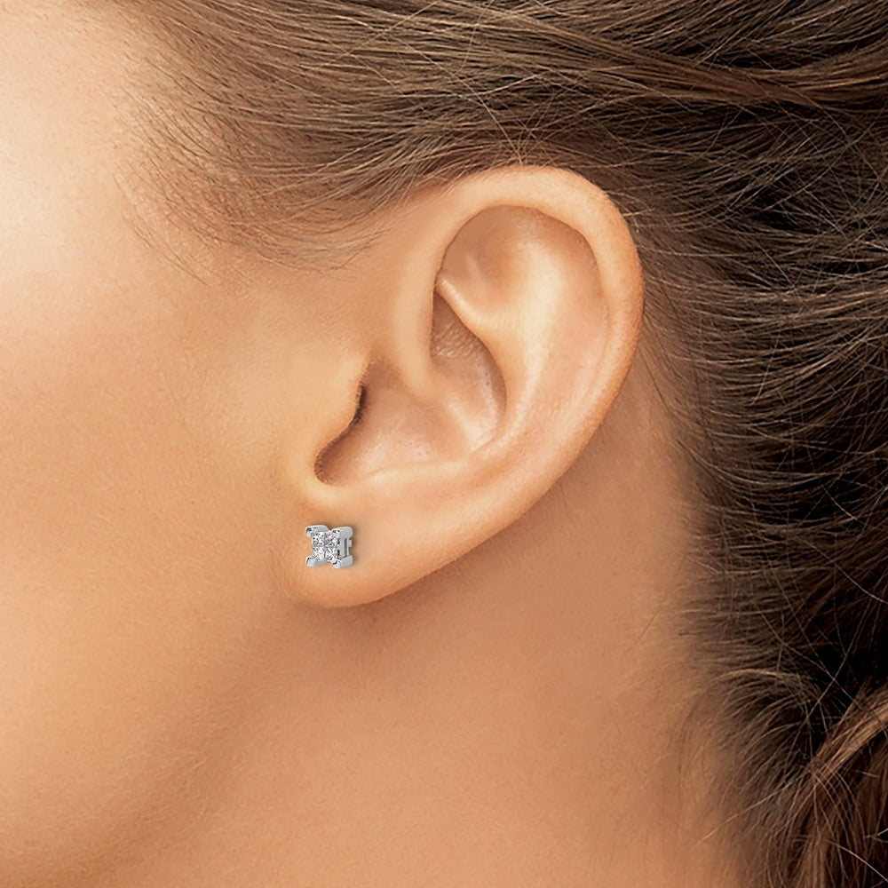 14k White Gold Princess Diamond Screwback Earrings