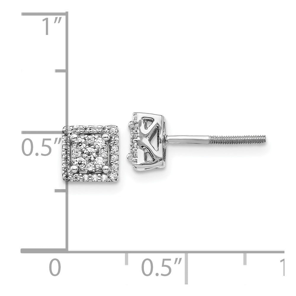 10k White Gold Diamond Square Screw Back Post Earrings