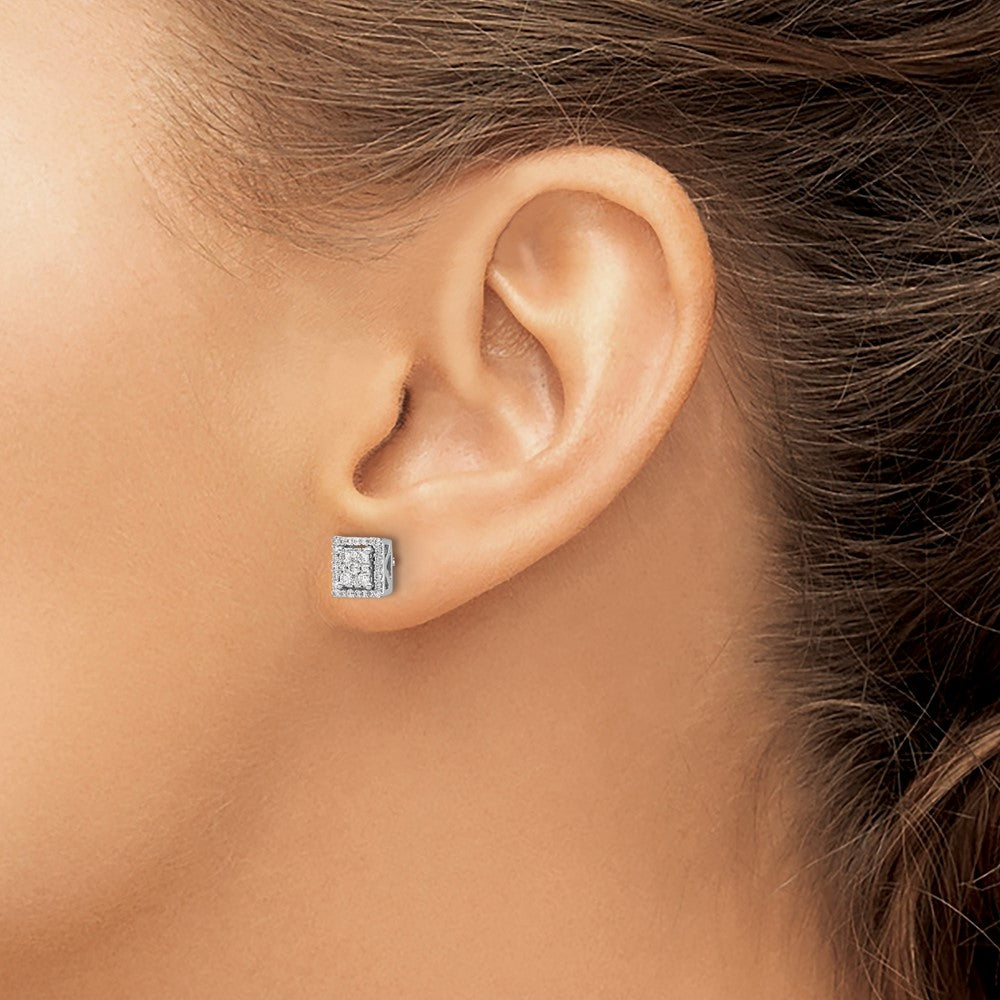 14k White Gold Diamond Square Screw Back Post Earrings