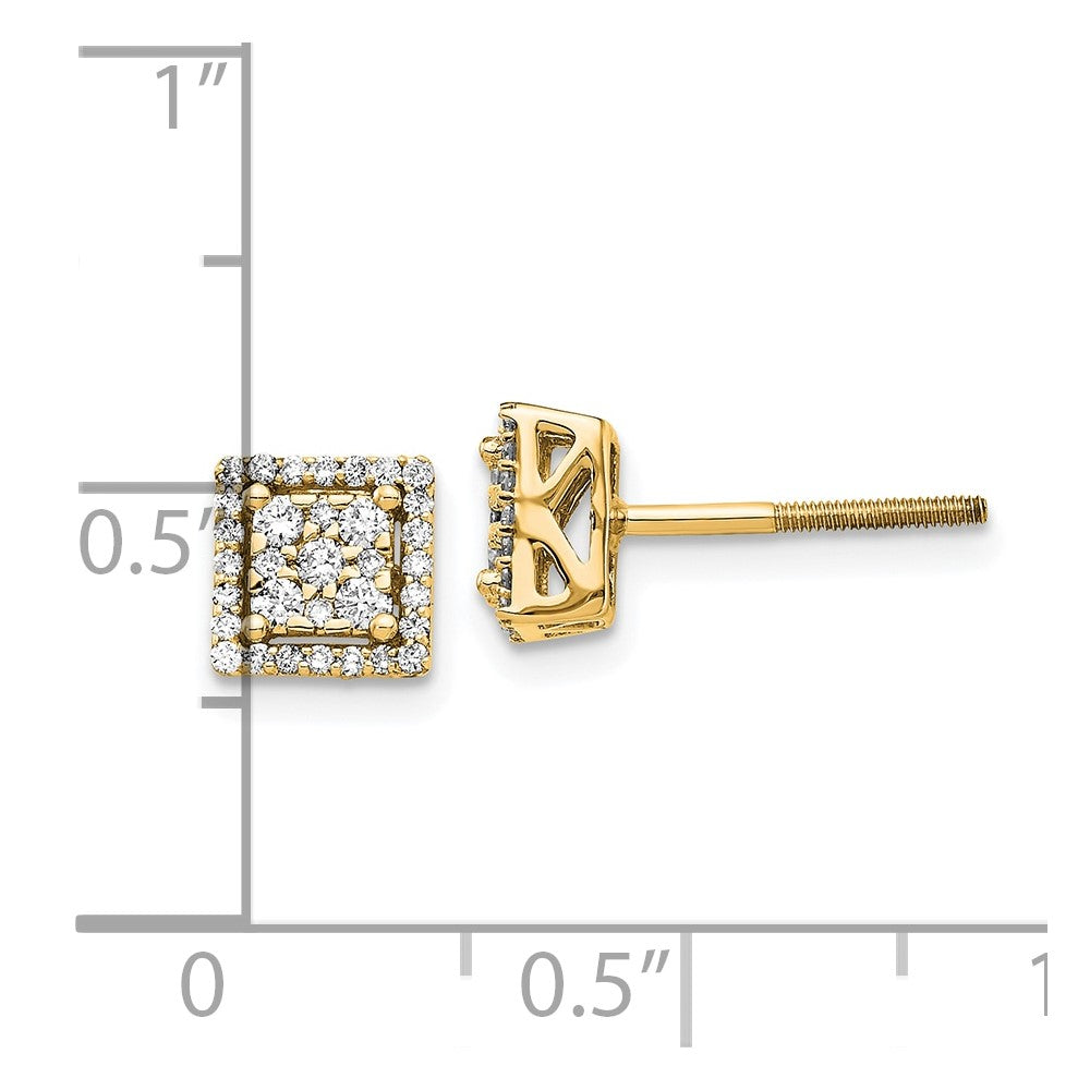14k Diamond Square Screw Back Post Earrings