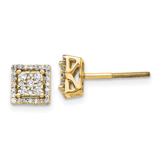 14k Diamond Square Screw Back Post Earrings