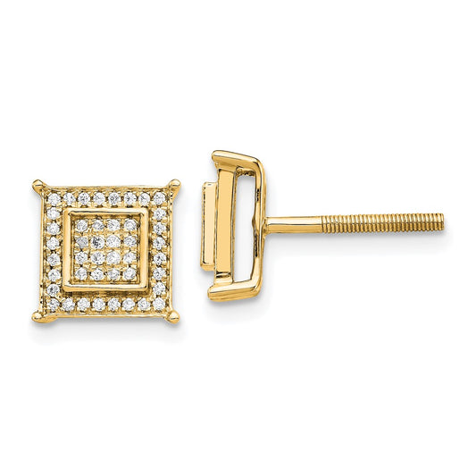 14k Diamond Small Double Square Bezel Post Earrings