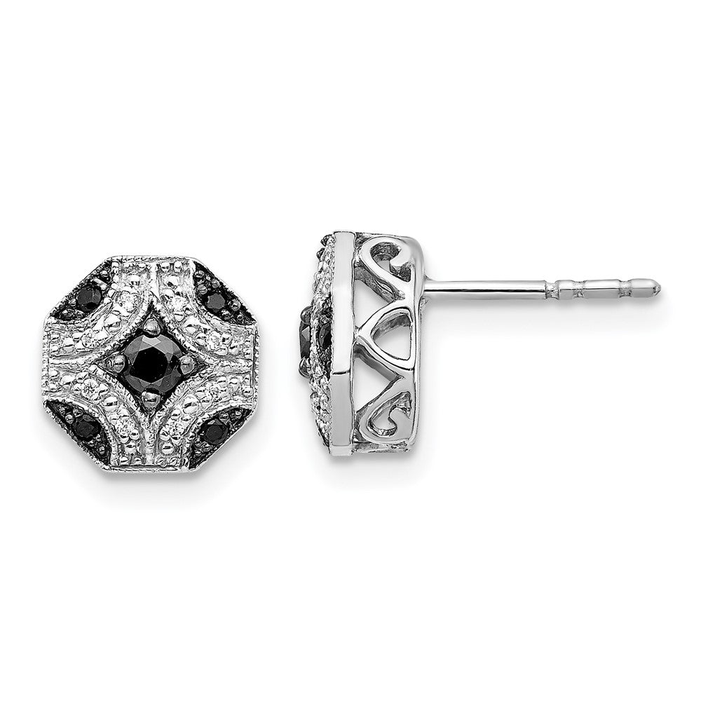 14k White Gold Fancy White and Black Diamond Post Earrings