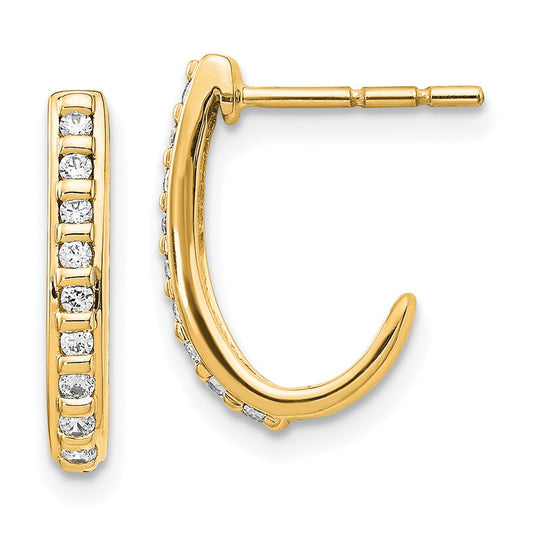 14k Diamond J-Hoop Post Earrings