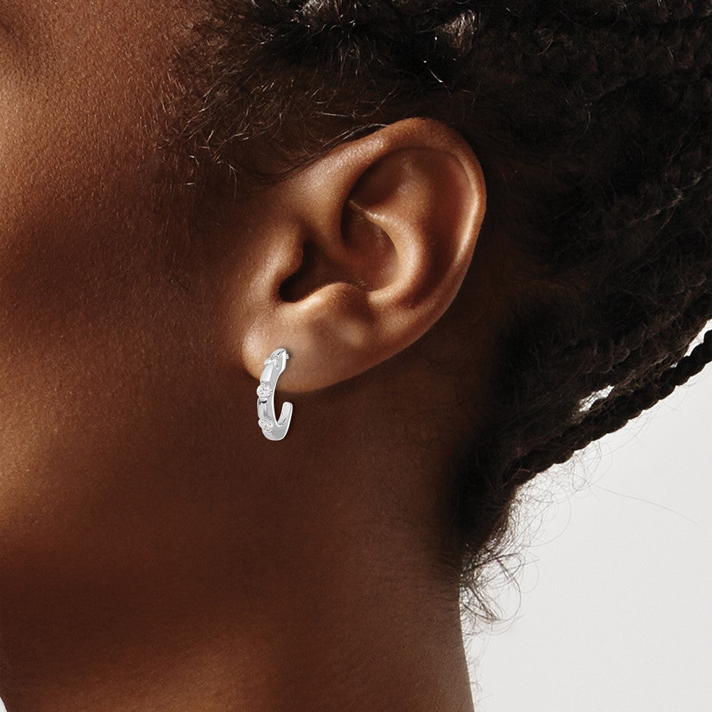 14k White Gold Diamond J-Hoop Post Earrings