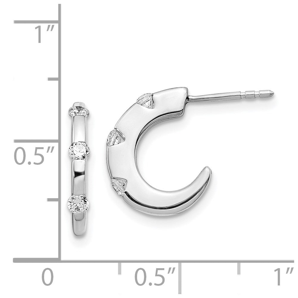 14k White Gold Diamond J-Hoop Post Earrings