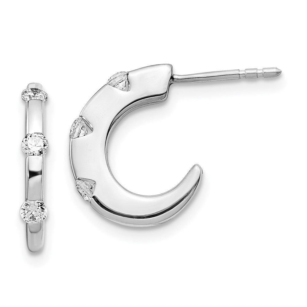 14k White Gold Diamond J-Hoop Post Earrings