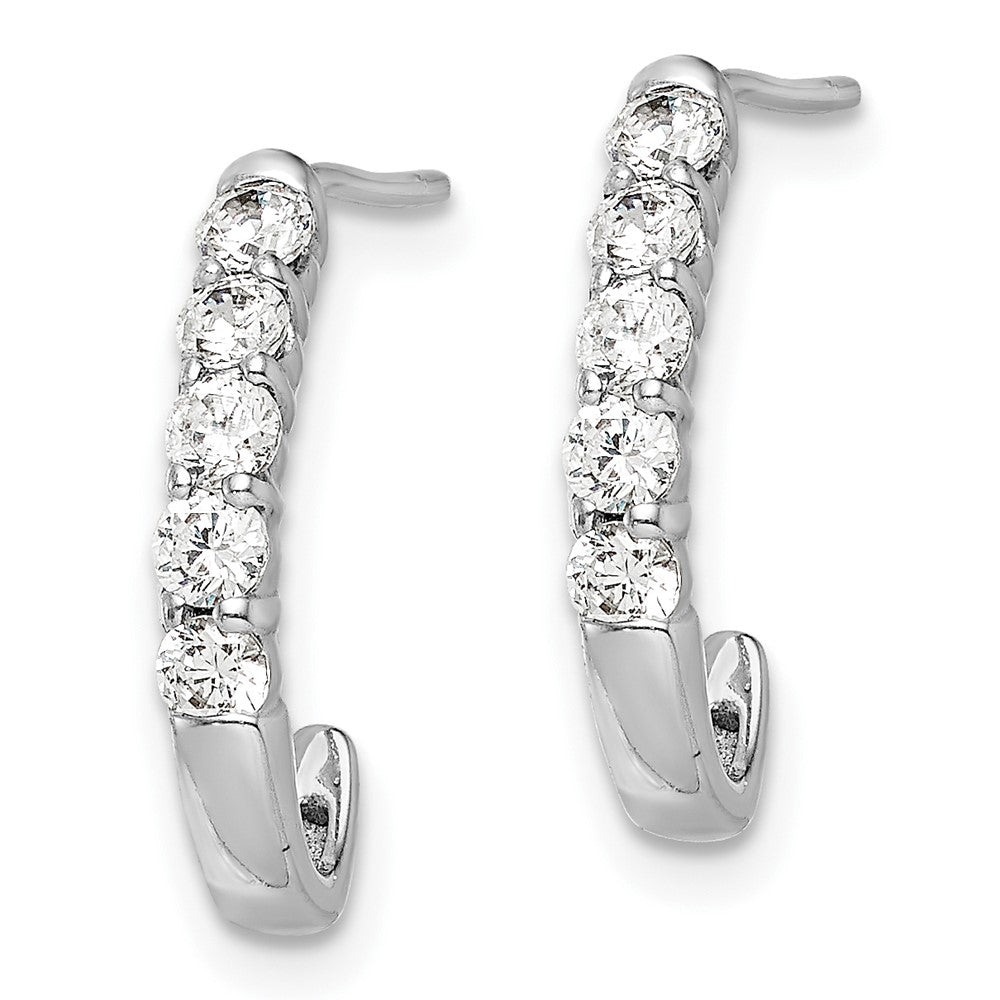 14k White Gold Diamond J-Hoop Post Earrings