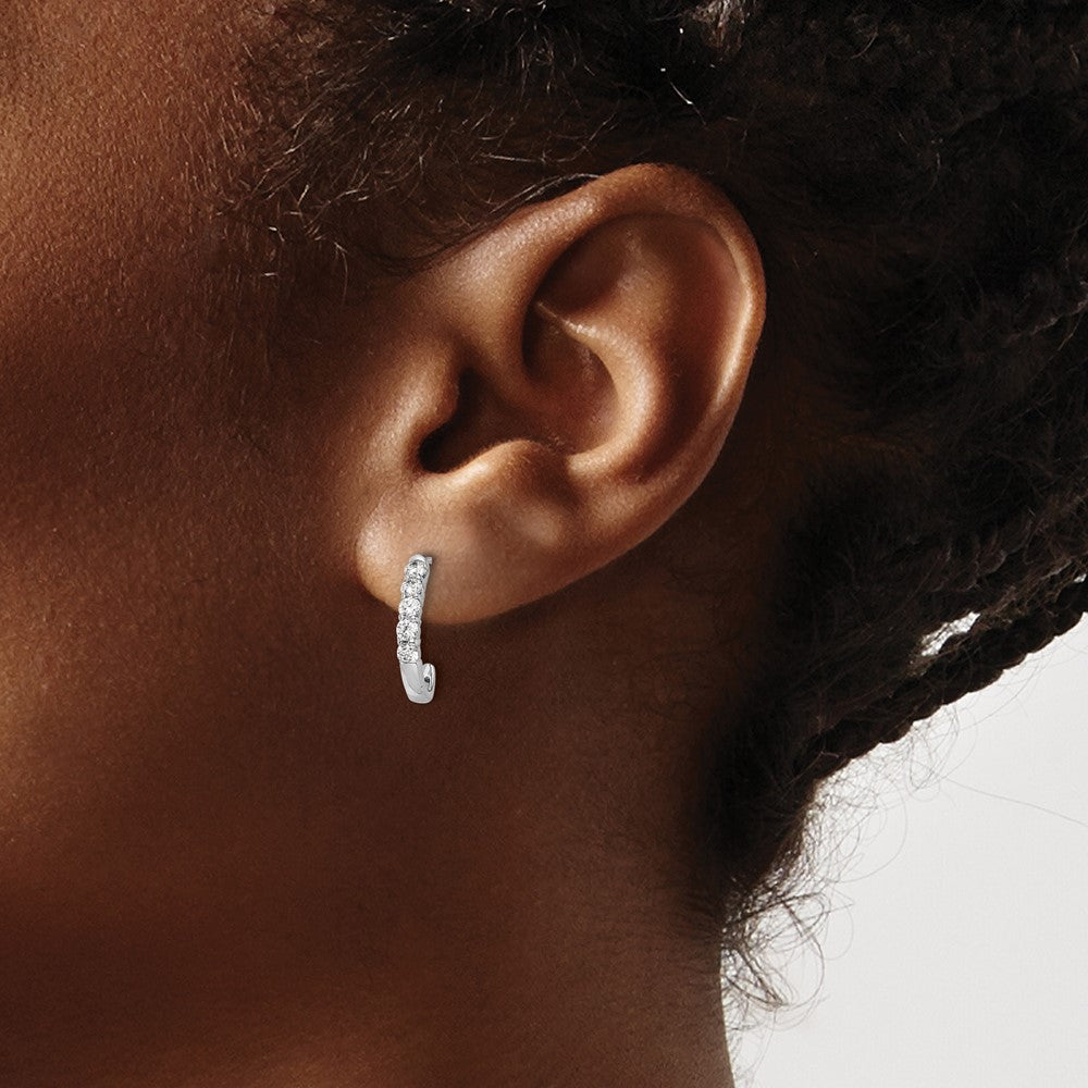 14k White Gold Diamond J-Hoop Post Earrings