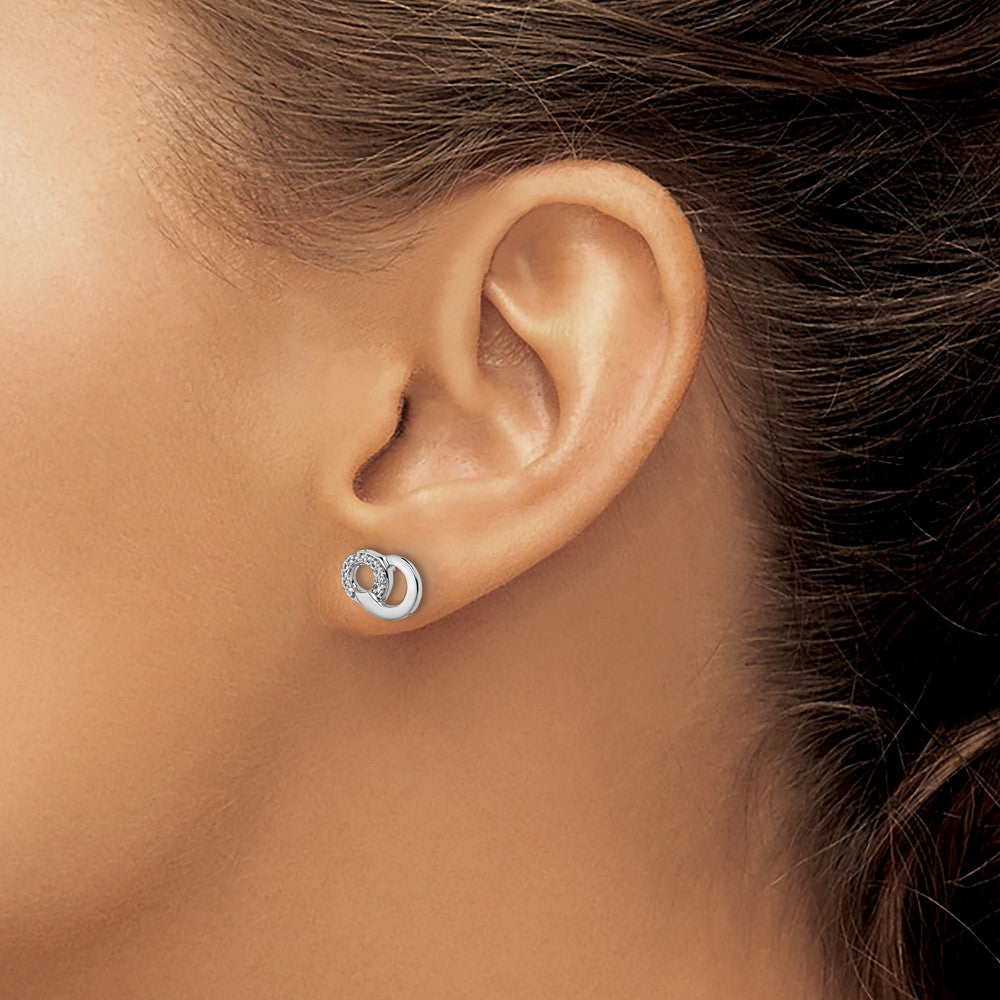 14k White Gold Diamond Circles Post Earrings