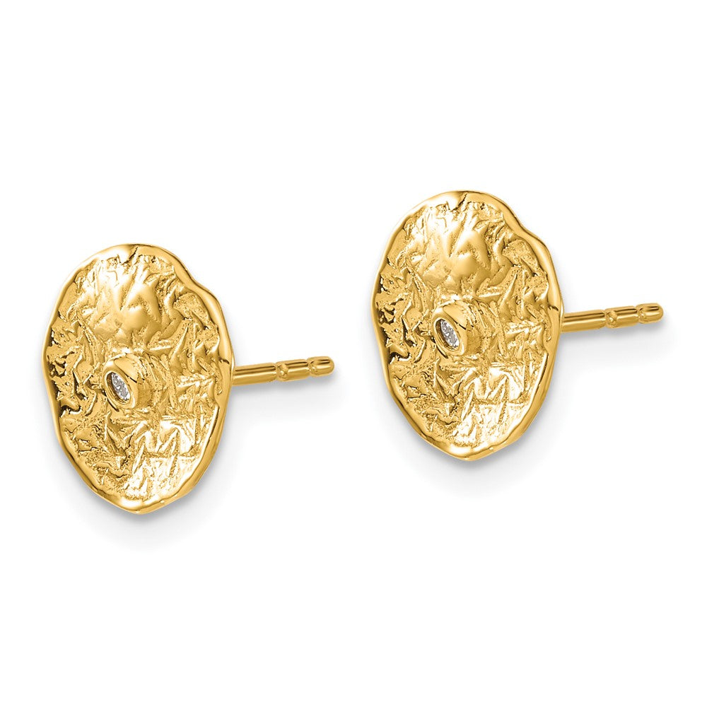 14k Small Textured Circle Diamond Earrings
