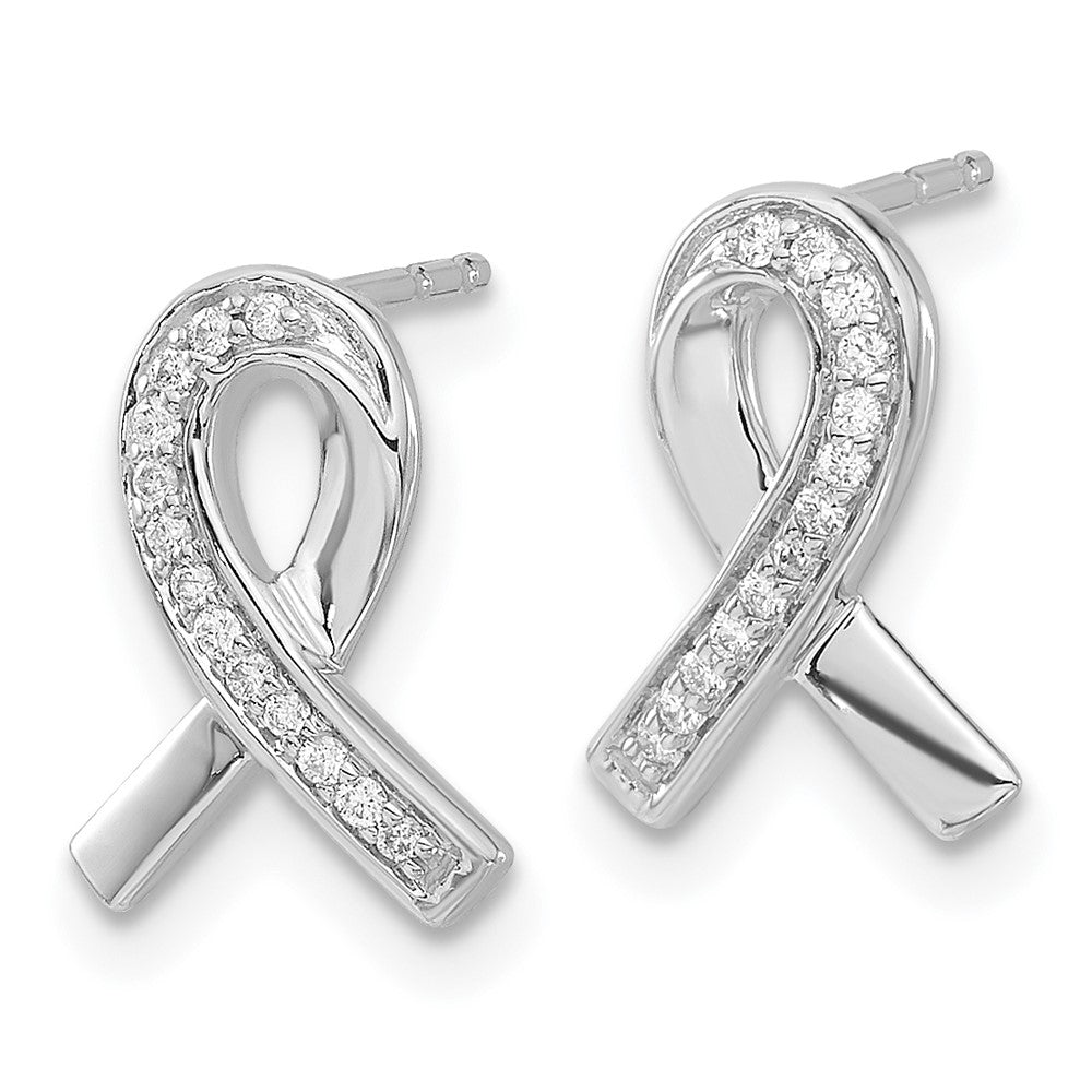14k White Gold Diamond Awareness Ribbon Earrings